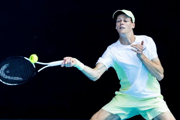 MELBOURNE, VIC - JANUARY 13: Jannik Sinner of Italy in action during Round 1 of the 2025 Australian Open on January 13 2025, at Melbourne Park in Melbourne, Australia. (Photo by Jason Heidrich Icon Sportswire) TENNIS: JAN 13 Australian Open EDITORIAL USE ONLY Icon250113170
