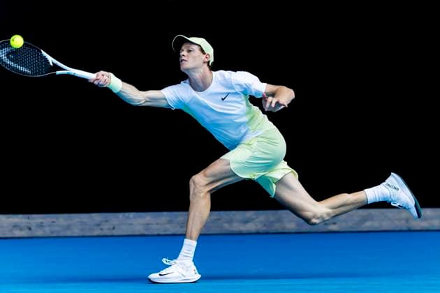 MELBOURNE, VIC - JANUARY 13: Jannik Sinner of Italy in action during Round 1 of the 2025 Australian Open on January 13 2025, at Melbourne Park in Melbourne, Australia. (Photo by Jason Heidrich Icon Sportswire) TENNIS: JAN 13 Australian Open EDITORIAL USE ONLY Icon250113173
