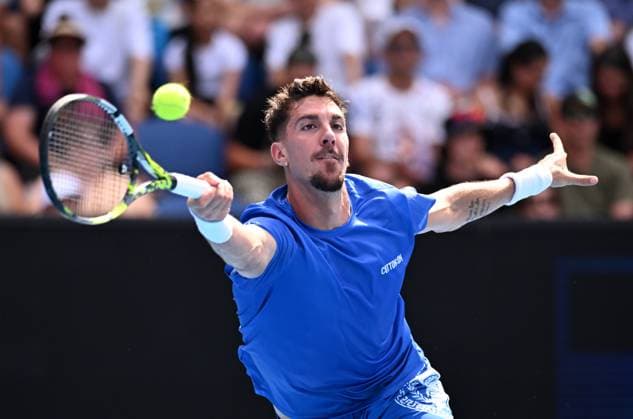 TENNIS AUSTRALIAN OPEN, Thanasi Kokkinakis of Australia in action during his round 1 match against Roman Safiullin of Russia during the 2025 Australian Open at Melbourne Park in Melbourne, Monday, January 13, 2025. ( NO ARCHIVING, EDITORIAL USE ONLY, NO USE IN BOOKS WITHOUT CONSENT MELBOURNE VICTORIA AUSTRALIA  Copyright: xJAMESxROSSx 20250113128619784008