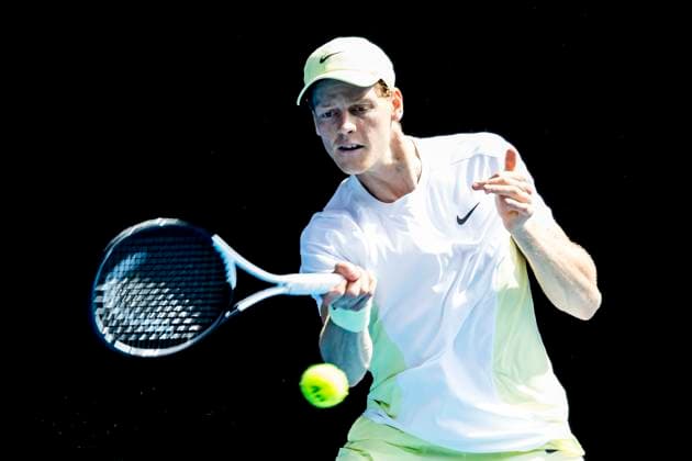MELBOURNE, VIC - JANUARY 13: Jannik Sinner of Italy in action during Round 1 of the 2025 Australian Open on January 13 2025, at Melbourne Park in Melbourne, Australia. (Photo by Jason Heidrich Icon Sportswire) TENNIS: JAN 13 Australian Open EDITORIAL USE ONLY Icon250113185