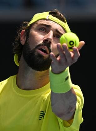 TENNIS AUSTRALIAN OPEN, Jordan Thompson of Australia prepares to serve during his round 1 match against Dominik Koepfer of Germany during the 2025 Australian Open at Melbourne Park in Melbourne, Monday, January 13, 2025. ( NO ARCHIVING, EDITORIAL USE ONLY, NO USE IN BOOKS WITHOUT CONSENT MELBOURNE VICTORIA AUSTRALIA  Copyright: xLUKASxCOCHx 20250113187897630105