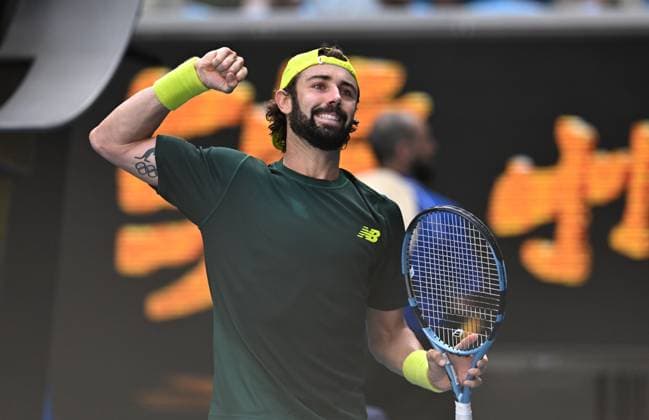 TENNIS AUSTRALIAN OPEN, Jordan Thompson of Australia celebrates winning his round 1 match against Dominik Koepfer of Germany during the 2025 Australian Open at Melbourne Park in Melbourne, Monday, January 13, 2025. ( NO ARCHIVING, EDITORIAL USE ONLY, NO USE IN BOOKS WITHOUT CONSENT MELBOURNE VICTORIA AUSTRALIA  Copyright: xLUKASxCOCHx 20250113184769046358