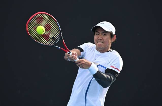 TENNIS AUSTRALIAN OPEN, Yoshihito Nishioka of Japan during his round 1 match against Aziz Dougaz of Tunisia during the 2025 Australian Open at Melbourne Park in Melbourne, Monday, January 13, 2025. ( NO ARCHIVING, EDITORIAL USE ONLY, NO USE IN BOOKS WITHOUT CONSENT MELBOURNE VICTORIA AUSTRALIA  Copyright: xLUKASxCOCHx 20250113122180929670