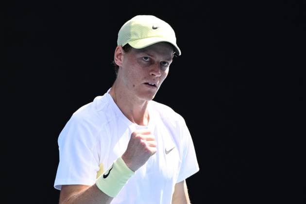 TENNIS AUSTRALIAN OPEN, Jannik Sinner of Italy celebrates during his round 1 match against Nicolas Jarry of Chile during the 2025 Australian Open at Melbourne Park in Melbourne, Monday, January 13, 2025. ( NO ARCHIVING, EDITORIAL USE ONLY, NO USE IN BOOKS WITHOUT CONSENT MELBOURNE VICTORIA AUSTRALIA  Copyright: xJOELxCARRETTx 20250113110237697807