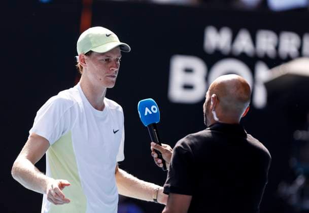 (250113) -- MELBOURNE, Jan. 13, 2025 -- Jannik Sinner receives an interview after the men s singles first round match between Jannik Sinner of Italy and Nicolas Jarry of Chile at Australian Open tennis tournament in Melbourne, Australia, Jan. 13, 2025. ) (SP)AUSTRALIA-MELBOURNE-TENNIS-AUSTRALIAN OPEN-DAY 2 MaxPing 