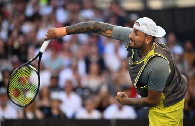 TENNIS AUSTRALIAN OPEN, Nick Kyrgios of Australia serves iduring his round 1 match against Jacob Fearnley of Great Britain during the 2025 Australian Open at Melbourne Park in Melbourne, Monday, January 13, 2025. ( NO ARCHIVING, EDITORIAL USE ONLY, NO USE IN BOOKS WITHOUT CONSENT MELBOURNE VICTORIA AUSTRALIA  Copyright: xJAMESxROSSx 20250113151258152759