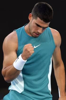 Carlos Alcaraz celebrates during his first round match Australian Open, Day Two, Tennis, Melbourne Park, Melbourne, Australia - 13 Jan 2025  Copyright: xRachelxBach Shutterstockx 15098220ci