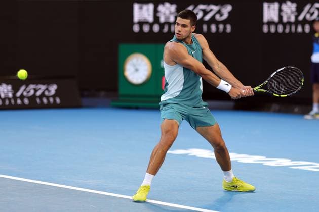 Carlos Alcaraz during his first round match Australian Open, Day Two, Tennis, Melbourne Park, Melbourne, Australia - 13 Jan 2025  Copyright: xRachelxBach Shutterstockx 15098220cl