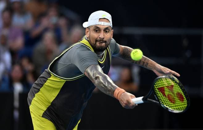 TENNIS AUSTRALIAN OPEN, Nick Kyrgios of Australia in action during his round 1 match against Jacob Fearnley of Great Britain during the 2025 Australian Open at Melbourne Park in Melbourne, Monday, January 13, 2025. ( NO ARCHIVING, EDITORIAL USE ONLY, NO USE IN BOOKS WITHOUT CONSENT MELBOURNE VICTORIA AUSTRALIA  Copyright: xJAMESxROSSx 20250113177587254568