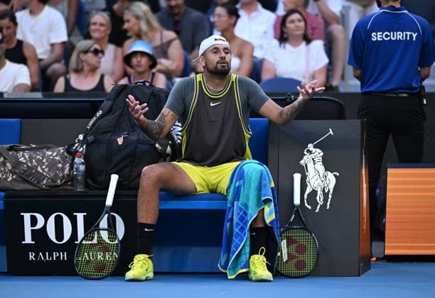 TENNIS AUSTRALIAN OPEN, Nick Kyrgios of Australia reacts between games during his round 1 match against Jacob Fearnley of Great Britain during the 2025 Australian Open at Melbourne Park in Melbourne, Monday, January 13, 2025. ( NO ARCHIVING, EDITORIAL USE ONLY, NO USE IN BOOKS WITHOUT CONSENT MELBOURNE VICTORIA AUSTRALIA  Copyright: xJAMESxROSSx 20250113157196351560