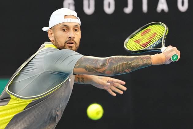 January 13, 2025: NICK KYRGIOS of Australia in action against JACOB FEARNLEY of Great Britain on John Cain Arena in a Men s Singles 1st round match on day 2 of the 2025 Australian Open in Melbourne, Australia. Cal Media Melbourne Australia - ZUMAc04_ 20250113_faf_c04_040 Copyright: xSydneyxLowx