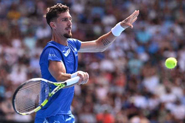 TENNIS AUSTRALIAN OPEN, Thanasi Kokkinakis of Australia in action during his round 1 match against Roman Safiullin of Russia during the 2025 Australian Open at Melbourne Park in Melbourne, Monday, January 13, 2025. ( NO ARCHIVING, EDITORIAL USE ONLY, NO USE IN BOOKS WITHOUT CONSENT MELBOURNE VICTORIA AUSTRALIA  Copyright: xJAMESxROSSx 20250113184439476145