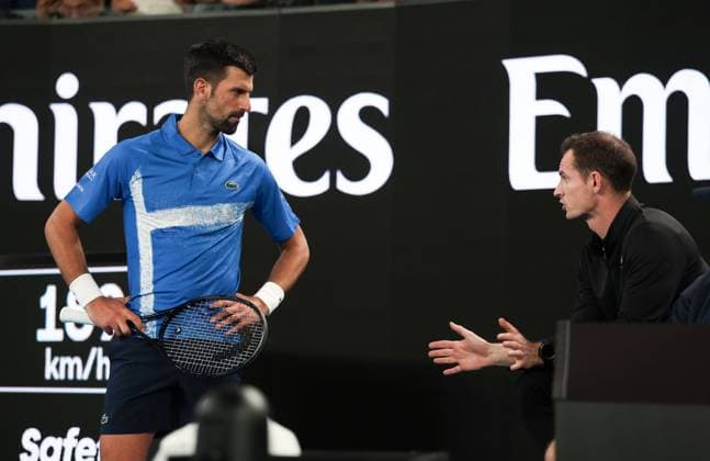 Andy Murray talking to Novak Djokovic during his first round match Australian Open, Day Two, Tennis, Melbourne Park, Melbourne, Australia - 13 Jan 2025  Copyright: xEllaxLing Shutterstockx 15098219bj
