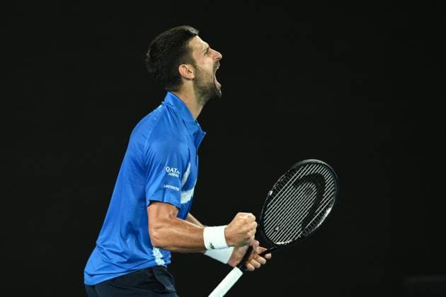 TENNIS AUSTRALIAN OPEN, Novak Djokovic of Serbia reacts during his round 1 match against Nishesh Basavareddy of USA during the 2025 Australian Open at Melbourne Park in Melbourne, Monday, January 13, 2025. ( NO ARCHIVING, EDITORIAL USE ONLY, NO USE IN BOOKS WITHOUT CONSENT MELBOURNE VICTORIA AUSTRALIA  Copyright: xJOELxCARRETTx 20250113128548347151