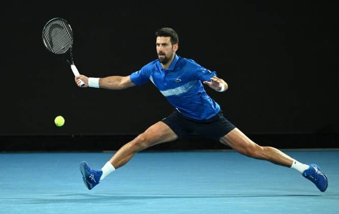 TENNIS AUSTRALIAN OPEN, Novak Djokovic of Serbia in action during his round 1 match against Nishesh Basavareddy of USA during the 2025 Australian Open at Melbourne Park in Melbourne, Monday, January 13, 2025. ( NO ARCHIVING, EDITORIAL USE ONLY, NO USE IN BOOKS WITHOUT CONSENT MELBOURNE VICTORIA AUSTRALIA  Copyright: xJOELxCARRETTx 20250113146620742917