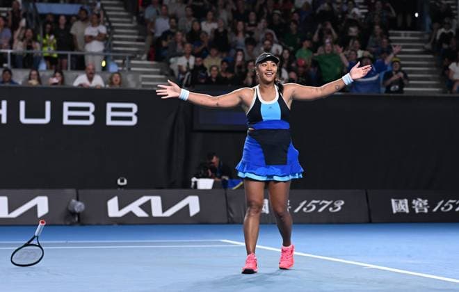 TENNIS AUSTRALIAN OPEN, Destanee Aiava of Australia reacts after winning her round 1 match against Greet Minnen of Belgium during the 2025 Australian Open at Melbourne Park in Melbourne, Monday, January 13, 2025. ( NO ARCHIVING, EDITORIAL USE ONLY, NO USE IN BOOKS WITHOUT CONSENT MELBOURNE VICTORIA AUSTRALIA  Copyright: xLUKASxCOCHx 20250113162329942163