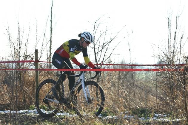 Belgian champion Marion Norbert Riberolle pictured in action during the women s elite race of the Cyclocross Otegem cycling event, Monday 13 January 2025 in Otegem, the day after the Belgian national cyclocross championships. DAVIDxPINTENS  x110324977x