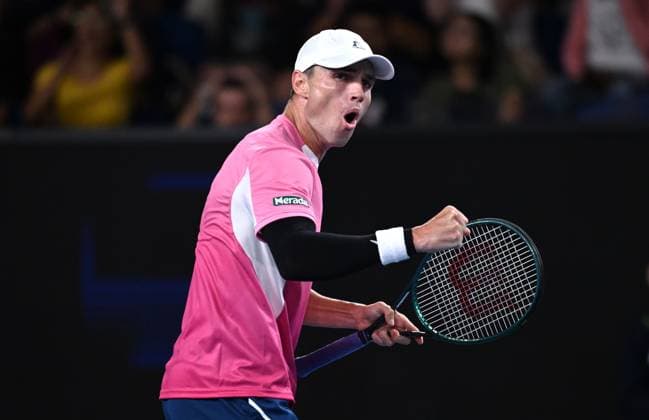 TENNIS AUSTRALIAN OPEN, Christopher O Connell of Australia reacts during his round 1 match against during the 2025 Australian Open at Melbourne Park in Melbourne, Monday, January 13, 2025. ( NO ARCHIVING, EDITORIAL USE ONLY, NO USE IN BOOKS WITHOUT CONSENT MELBOURNE VICTORIA AUSTRALIA  Copyright: xJAMESxROSSx 20250114138942776035
