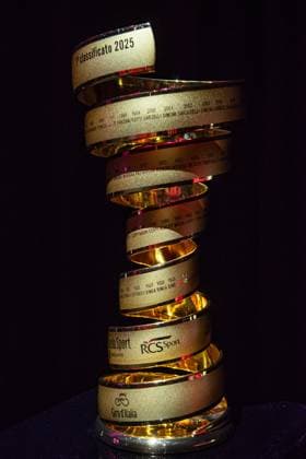trophy during the Giro d& x2019;Italia and Giro d& x2019;Italia Women 2025 Presentation - Auditorium Parco della Musica Ennio Morricone in Rome, Italy - Monday , January 13, 2025. - Cycling  Copyright: xValentinaxStefanelli LaPressex