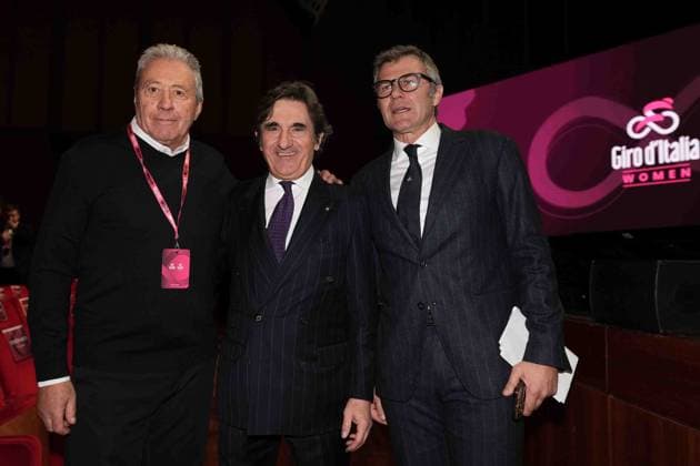 Giovanni Cesare PONCET Mayor of Sestriere, Urbano Cairo, Paolo Bellino during the Giro d& x2019;Italia and Giro d& x2019;Italia Women 2025 Presentation - Auditorium Parco della Musica Ennio Morricone in Rome, Italy - Monday , January 13, 2025. - Cycling  Copyright: xMassimoxPaolone LaPressex