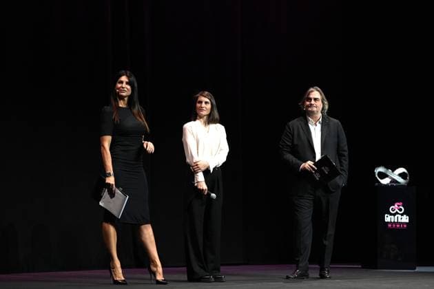 Barbara Pedrotti , Elisa Longo Borghini anfd Pierluigi Pardo during the Giro d& x2019;Italia and Giro d& x2019;Italia Women 2025 Presentation - Auditorium Parco della Musica Ennio Morricone in Rome, Italy - Monday , January 13, 2025. - Cycling  Copyright: xMassimoxPaolone LaPressex