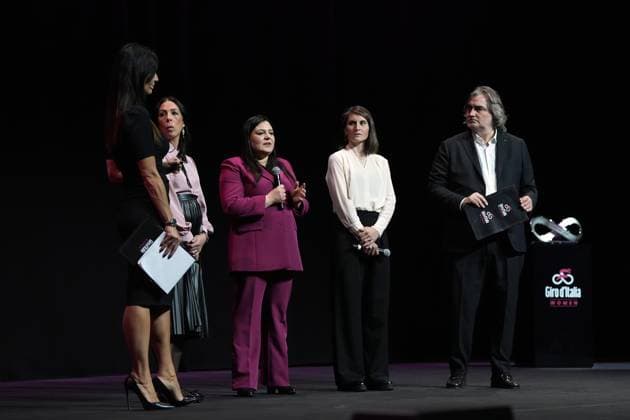 Barbara Pedrotti , Giusy Virelli , Elisa Longo Borghini, Pierluigi Pardo during the Giro d& x2019;Italia and Giro d& x2019;Italia Women 2025 Presentation - Auditorium Parco della Musica Ennio Morricone in Rome, Italy - Monday , January 13, 2025. - Cycling  Copyright: xMassimoxPaolone LaPressex