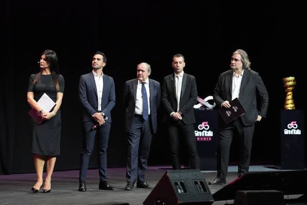 Barbara Pedrotti, Alberto Contador , Mauro Vegni , Vincenzo Nibali , Pierluigi Pardo during the Giro d& x2019;Italia and Giro d& x2019;Italia Women 2025 Presentation - Auditorium Parco della Musica Ennio Morricone in Rome, Italy - Monday , January 13, 2025. - Cycling  Copyright: xMassimoxPaolone LaPressex