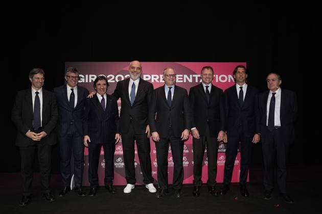 Paolo Bellino , Urbano Cairo , Edi Rama , Roberto Gualtieri , Francesco Lollobrigida , Alessandro Onorato, Mauro Vegni during the Giro d& x2019;Italia and Giro d& x2019;Italia Women 2025 Presentation - Auditorium Parco della Musica Ennio Morricone in Rome, Italy - Monday , January 13, 2025. - Cycling  Copyright: xMassimoxPaolone LaPressex