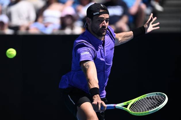 TENNIS AUSTRALIAN OPEN, Matteo Berrettini of Italy returns during his round 1 match against Cameron Norrie of Great Britain during the 2025 Australian Open at Melbourne Park in Melbourne, Tuesday, January 14, 2025. ( NO ARCHIVING, EDITORIAL USE ONLY, NO USE IN BOOKS WITHOUT CONSENT MELBOURNE VICTORIA AUSTRALIA  Copyright: xJOELxCARRETTx 20250114189825196221