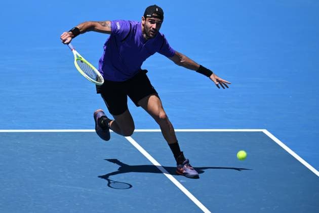 TENNIS AUSTRALIAN OPEN, Matteo Berrettini of Italy in action during his round 1 match against Cameron Norrie of Great Britain during the 2025 Australian Open at Melbourne Park in Melbourne, Tuesday, January 14, 2025. ( NO ARCHIVING, EDITORIAL USE ONLY, NO USE IN BOOKS WITHOUT CONSENT MELBOURNE VICTORIA AUSTRALIA  Copyright: xJOELxCARRETTx 20250114164248097366