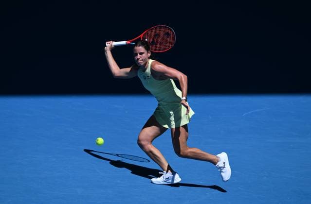 TENNIS AUSTRALIAN OPEN, Emma Navarro of USA in action during her round 1 match against Peyton Stearns of USA during the 2025 Australian Open at Melbourne Park in Melbourne, Tuesday, January 14, 2025. ( NO ARCHIVING, EDITORIAL USE ONLY, NO USE IN BOOKS WITHOUT CONSENT MELBOURNE VICTORIA AUSTRALIA  Copyright: xJOELxCARRETTx 20250114173100019082
