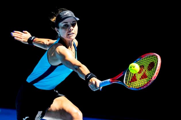 MELBOURNE, VIC - JANUARY 14: Viktoriya Tomova of Bulgaria in action during Round 1 of the 2025 Australian Open on January 14 2025, at Melbourne Park in Melbourne, Australia. (Photo by Jason Heidrich Icon Sportswire) TENNIS: JAN 14 Australian Open EDITORIAL USE ONLY Icon250114033
