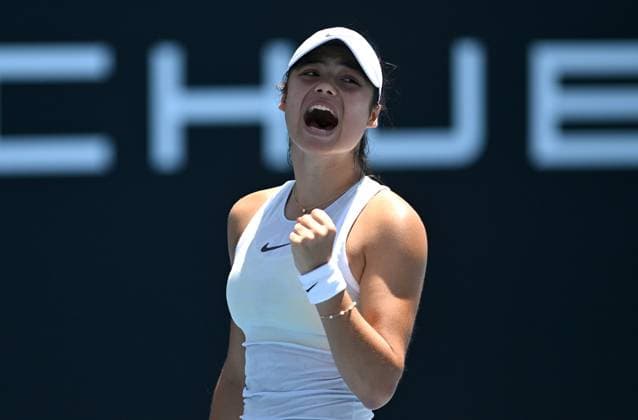 TENNIS AUSTRALIAN OPEN, Emma Raducanu of Great Britain reacts after winning her round 1 match against Ekaterina Alexandrova of Russia during the 2025 Australian Open at Melbourne Park in Melbourne, Tuesday, January 14, 2025. ( NO ARCHIVING, EDITORIAL USE ONLY, NO USE IN BOOKS WITHOUT CONSENT MELBOURNE VICTORIA AUSTRALIA  Copyright: xLUKASxCOCHx 20250114117239390676