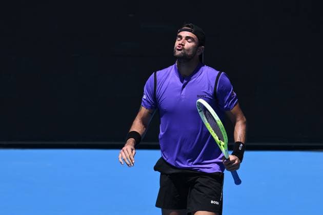 TENNIS AUSTRALIAN OPEN, Matteo Berrettini of Italy reacts during his round 1 match against Cameron Norrie of Great Britain during the 2025 Australian Open at Melbourne Park in Melbourne, Tuesday, January 14, 2025. ( NO ARCHIVING, EDITORIAL USE ONLY, NO USE IN BOOKS WITHOUT CONSENT MELBOURNE VICTORIA AUSTRALIA  Copyright: xJOELxCARRETTx 20250114199638830767