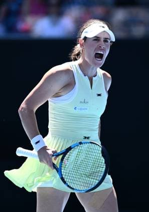 TENNIS AUSTRALIAN OPEN, Kimberly Birrell of Australia reacts during her round 1 match against Eva Lys of Germany during the 2025 Australian Open at Melbourne Park in Melbourne, Tuesday, January 14, 2025. ( NO ARCHIVING, EDITORIAL USE ONLY, NO USE IN BOOKS WITHOUT CONSENT MELBOURNE VICTORIA AUSTRALIA  Copyright: xJOELxCARRETTx 20250114169705088370