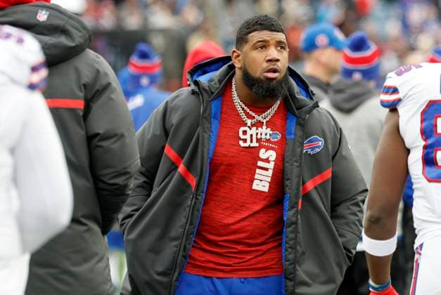 FOXBOROUGH, MA - JANUARY 05: Buffalo Bills defensive tackle Ed Oliver (91) during a game between the New England Patriots and the Buffalo Bills on January 5, 2025, at Gillette Stadium in Foxborough, Massachusetts. (Photo by Fred Kfoury III Icon Sportswire) NFL, American Football Herren, USA JAN 05 Bills at Patriots EDITORIAL USE ONLY Icon482250105068