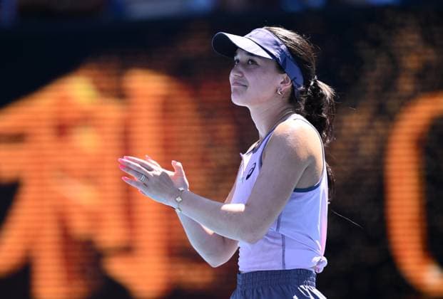 TENNIS AUSTRALIAN OPEN, Eva Lys of Germany celebrates winning her round 1 win against Kimberly Birrell of Australia during the 2025 Australian Open at Melbourne Park in Melbourne, Tuesday, January 14, 2025. ( NO ARCHIVING, EDITORIAL USE ONLY, NO USE IN BOOKS WITHOUT CONSENT MELBOURNE VICTORIA AUSTRALIA  Copyright: xJOELxCARRETTx 20250114184291890659