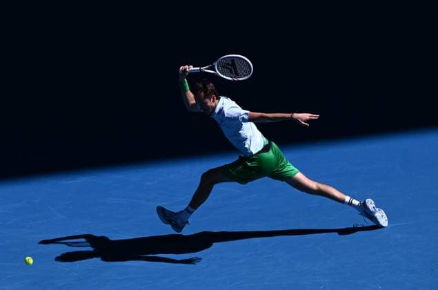 TENNIS AUSTRALIAN OPEN, Daniil Medvedev of Russia during his round 1 match against Kasidit Samrej of Thailand during the 2025 Australian Open at Melbourne Park in Melbourne, Tuesday, January 14, 2025. ( NO ARCHIVING, EDITORIAL USE ONLY, NO USE IN BOOKS WITHOUT CONSENT MELBOURNE VICTORIA AUSTRALIA  Copyright: xJOELxCARRETTx 20250114169944093723