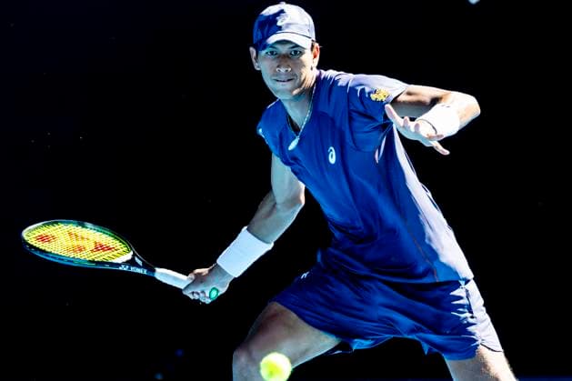 MELBOURNE, VIC - JANUARY 14: Kasidit Samrej of Thailand in action during Round 1 of the 2025 Australian Open on January 14 2025, at Melbourne Park in Melbourne, Australia. (Photo by Jason Heidrich Icon Sportswire) TENNIS: JAN 14 Australian Open EDITORIAL USE ONLY Icon250114138
