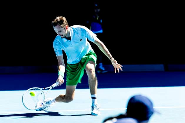 MELBOURNE, VIC - JANUARY 14: Daniil Medvedev of Russia in action during Round 1 of the 2025 Australian Open on January 14 2025, at Melbourne Park in Melbourne, Australia. (Photo by Jason Heidrich Icon Sportswire) TENNIS: JAN 14 Australian Open EDITORIAL USE ONLY Icon250114151
