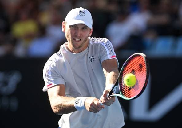TENNIS AUSTRALIAN OPEN, Mitchell Kruger of USA returns during his round 1 match against Rinky Hijikata of Australia during the 2025 Australian Open at Melbourne Park in Melbourne, Tuesday, January 14, 2025. ( NO ARCHIVING, EDITORIAL USE ONLY, NO USE IN BOOKS WITHOUT CONSENT MELBOURNE VICTORIA AUSTRALIA  Copyright: xLUKASxCOCHx 20250114174978145250