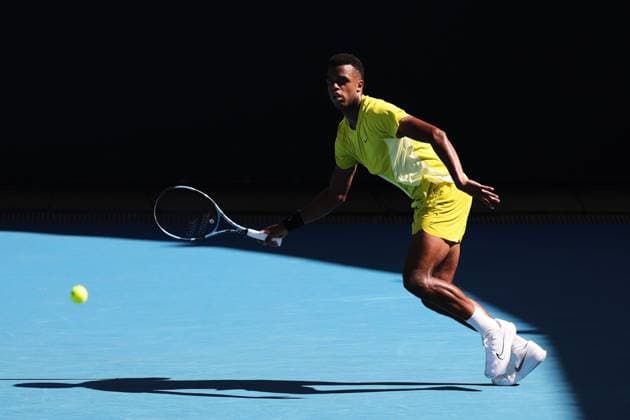 Giovanni Mpetshi Perricard of France hits a forehand Australian Open, Day Three, Tennis, Melbourne Park, Melbourne, Australia - 14 Jan 2025  Copyright: xRachelxBach Shutterstockx 15098467az