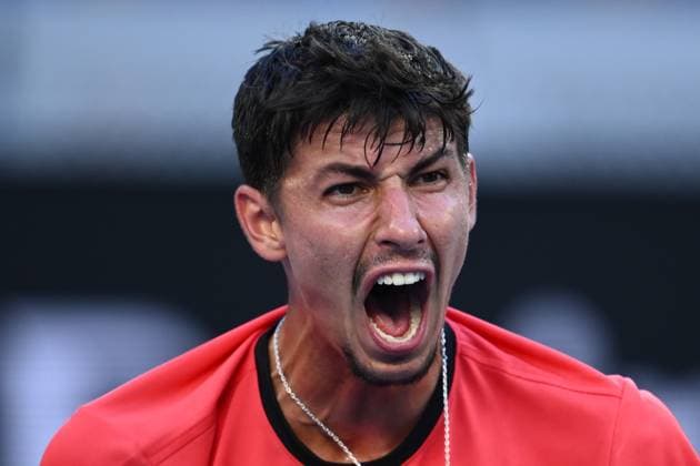TENNIS AUSTRALIAN OPEN, Alexei Popyrin of Australia reacts during his round 1 match against Corentin Moutet of France during the 2025 Australian Open at Melbourne Park in Melbourne, Tuesday, January 14, 2025. ( NO ARCHIVING, EDITORIAL USE ONLY, NO USE IN BOOKS WITHOUT CONSENT MELBOURNE VICTORIA AUSTRALIA  Copyright: xJOELxCARRETTx 20250114163679117087