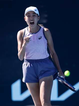 (250114) -- MELBOURNE, Jan. 14, 2025 -- Zhang Shuai celebrates scoring during the women s singles first round match between Zhang Shuai of China and McCartney Kessler of the United States at Australian Open tennis tournament in Melbourne, Australia, Jan. 14, 2025. ) (SP)AUSTRALIA-MELBOURNE-TENNIS-AUSTRALIAN OPEN-DAY 3 MaxPing 