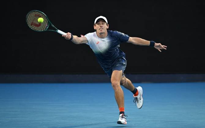 TENNIS AUSTRALIAN OPEN, Alex De Minaur of Australia in action during his round 1 match against Botic Van de Zandschulp of the Netherlands during the 2025 Australian Open at Melbourne Park in Melbourne, Monday, January 13, 2025. ( NO ARCHIVING, EDITORIAL USE ONLY, NO USE IN BOOKS WITHOUT CONSENT MELBOURNE VICTORIA AUSTRALIA  Copyright: xJAMESxROSSx 20250114135771458005