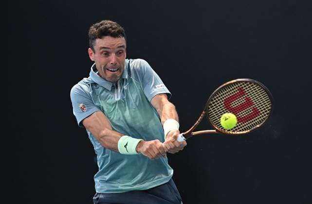 TENNIS AUSTRALIAN OPEN, Roberto Bautista Agut of Spain in action during his round 1 match against Denis Shapovalov of Canada during the 2025 Australian Open at Melbourne Park in Melbourne, Tuesday, January 14, 2025. ( NO ARCHIVING, EDITORIAL USE ONLY, NO USE IN BOOKS WITHOUT CONSENT MELBOURNE VICTORIA AUSTRALIA  Copyright: xLUKASxCOCHx 20250114153920378699