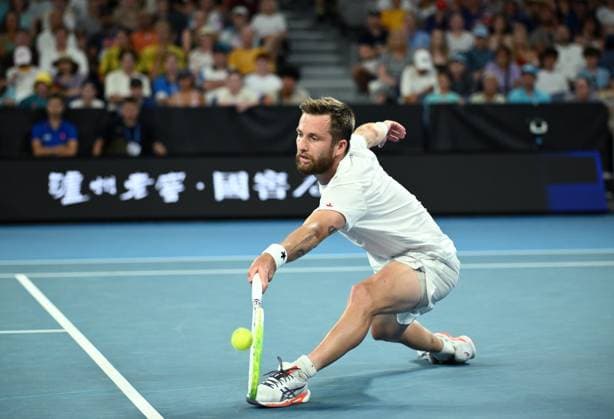 TENNIS AUSTRALIAN OPEN, Corentin Moutet of France in action during his round 1 match against Alexei Popyrin of Australia during the 2025 Australian Open at Melbourne Park in Melbourne, Tuesday, January 14, 2025. ( NO ARCHIVING, EDITORIAL USE ONLY, NO USE IN BOOKS WITHOUT CONSENT MELBOURNE VICTORIA AUSTRALIA  Copyright: xJOELxCARRETTx 20250114151624492200