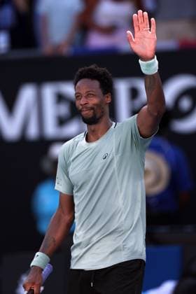 Gael Monfils celebrates victory in his first round match Australian Open, Day Three, Tennis, Melbourne Park, Melbourne, Australia - 14 Jan 2025  Copyright: xEllaxLing Shutterstockx 15098469eh