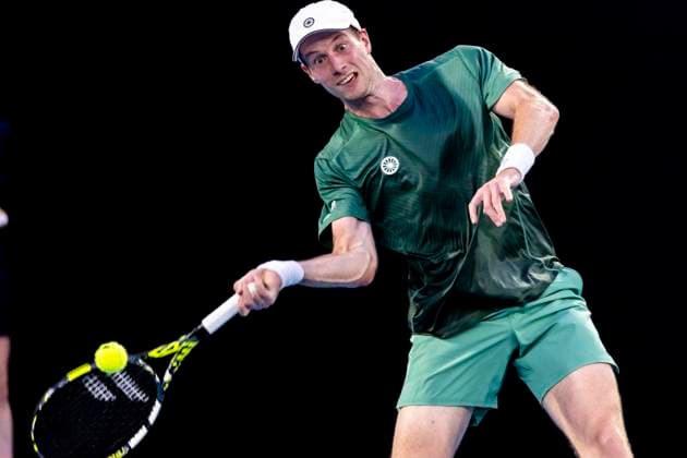 MELBOURNE, VIC - JANUARY 14: Botic van de Zandschulp of the Netherlands in action during Round 1 of the 2025 Australian Open on January 14 2025, at Melbourne Park in Melbourne, Australia. (Photo by Jason Heidrich Icon Sportswire) TENNIS: JAN 14 Australian Open EDITORIAL USE ONLY Icon250114222