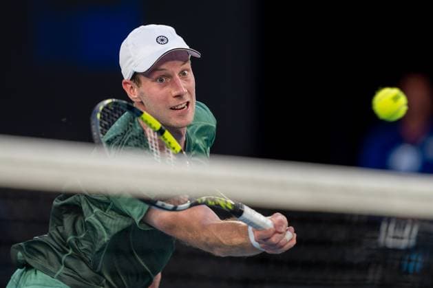 2025-01-14 2025 Australian Open - Day 3 MELBOURNE, AUSTRALIA - JANUARY 14: Botic van de Zandschulp of the Netherlands in action during Day 3 of the Australian Open at Melbourne Park on January 14, 2025 in Melbourne, Australia. (Photo by Andy Cheung BSR Agency) Melbourne Australia Content not available for redistribution in The Netherlands directly or indirectly through any third parties. Copyright: xBSRxAgencyx